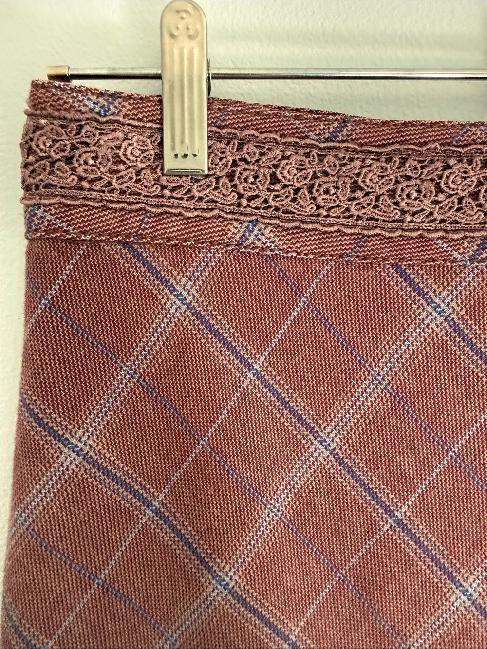 Free People Mauve Plaid Ruffle Hem Midi Skirt - Picture 3 of 10